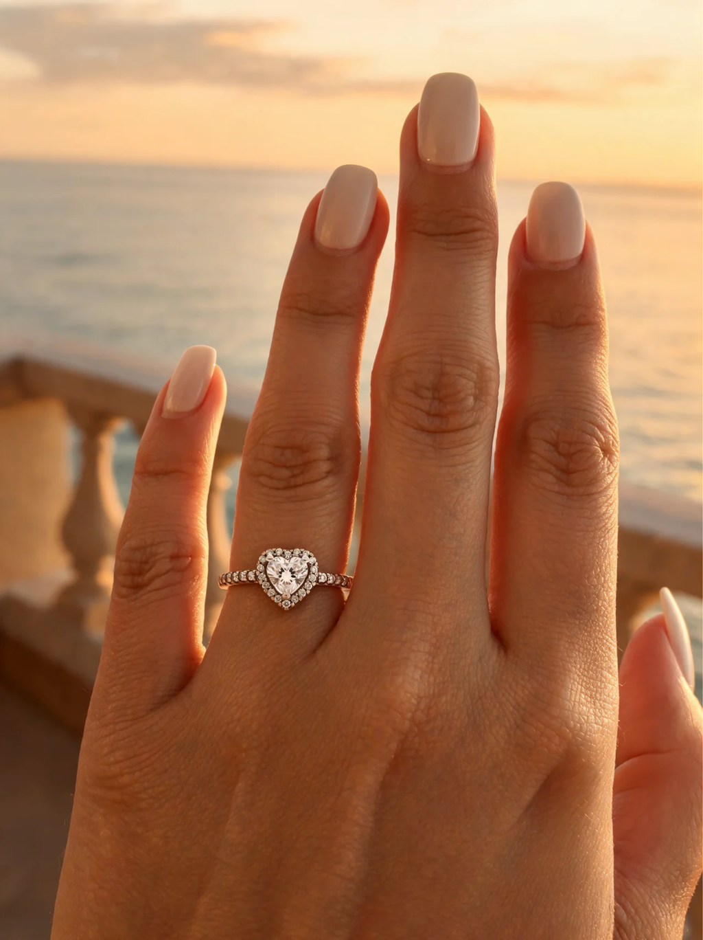 Lumière Heart Solitaire Ring en uso – D’OR Jewelry